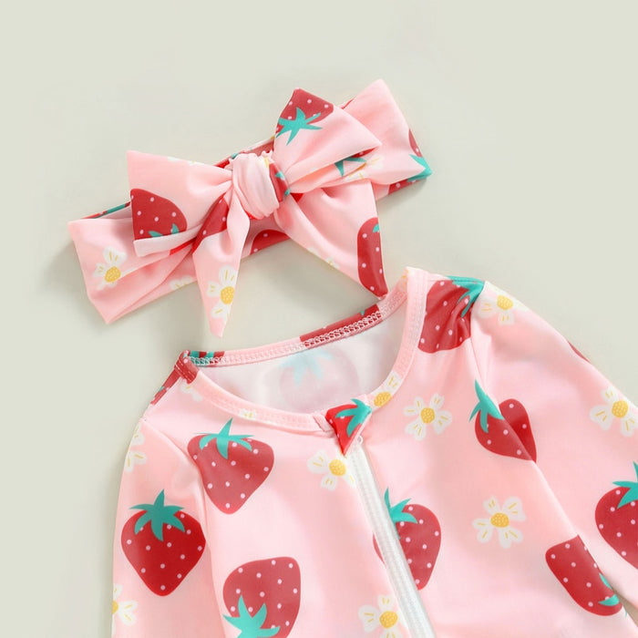 Strawberry Print Kids Beachwear