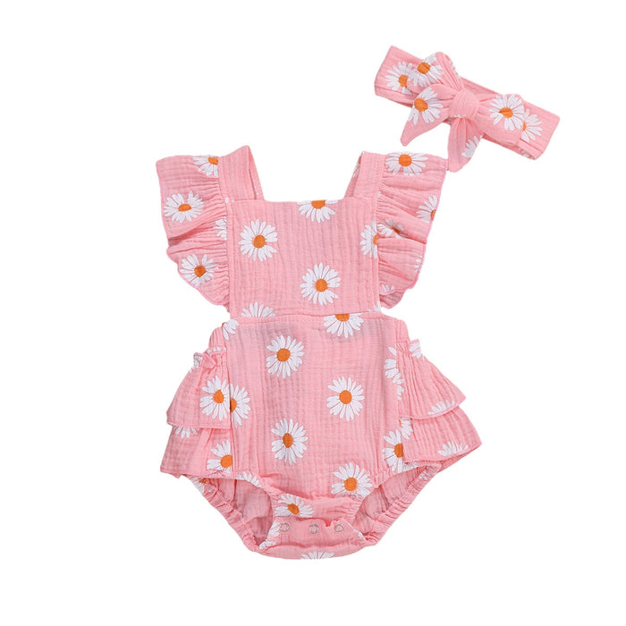 Cute Floral Sleeveless Romper for Baby Girls