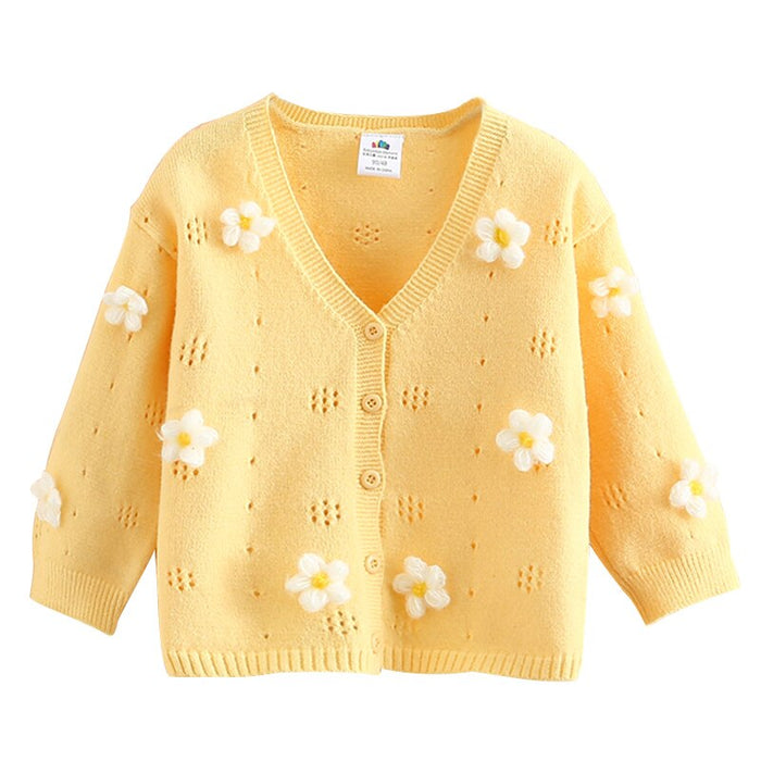 Elegant Floral V-Neck Girls Sweater