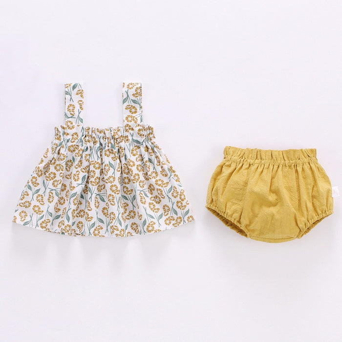 Blossom Breeze Infant Ensemble: Floral Dress & Shorts Set