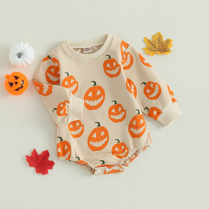 Pumpkin Print Jumpsuit for Halloween Party