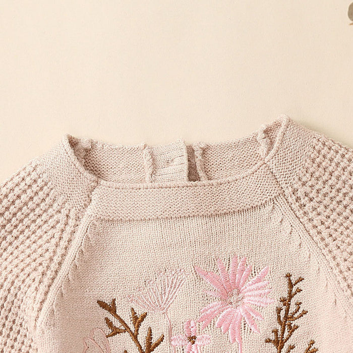 Flower Embroidery Girls Knit Romper