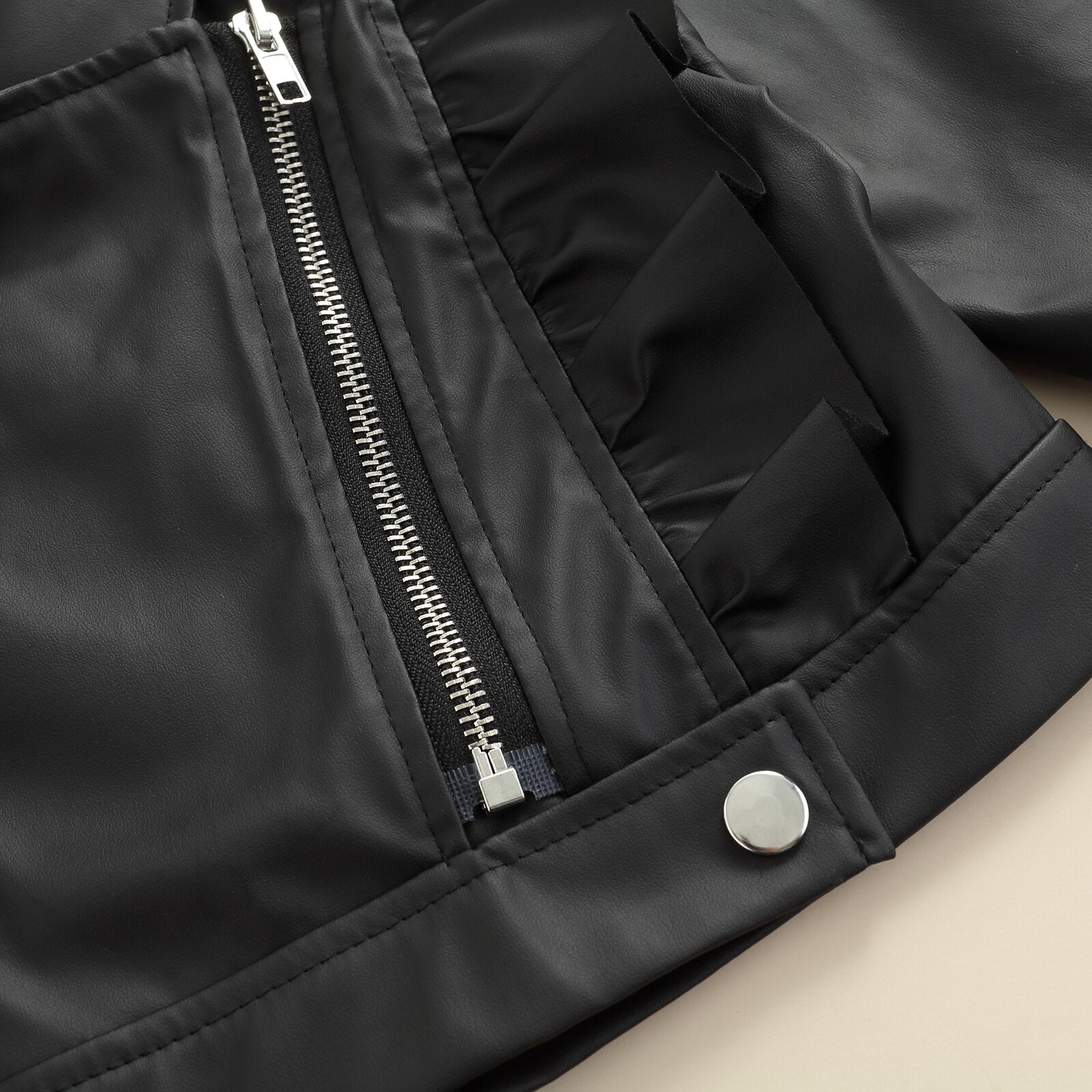 Lapel Ruffle Leather Jacket