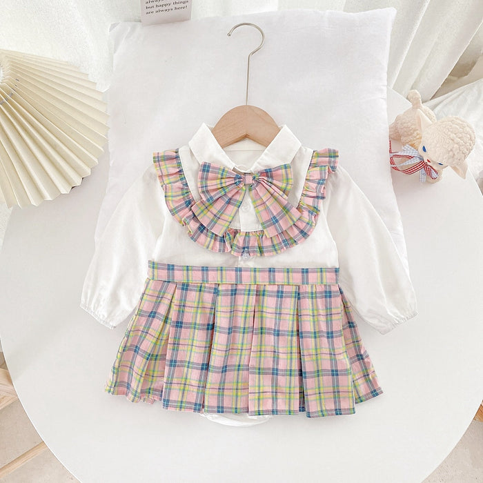 Cute Plaid Princess Bodysuit for Baby Girls