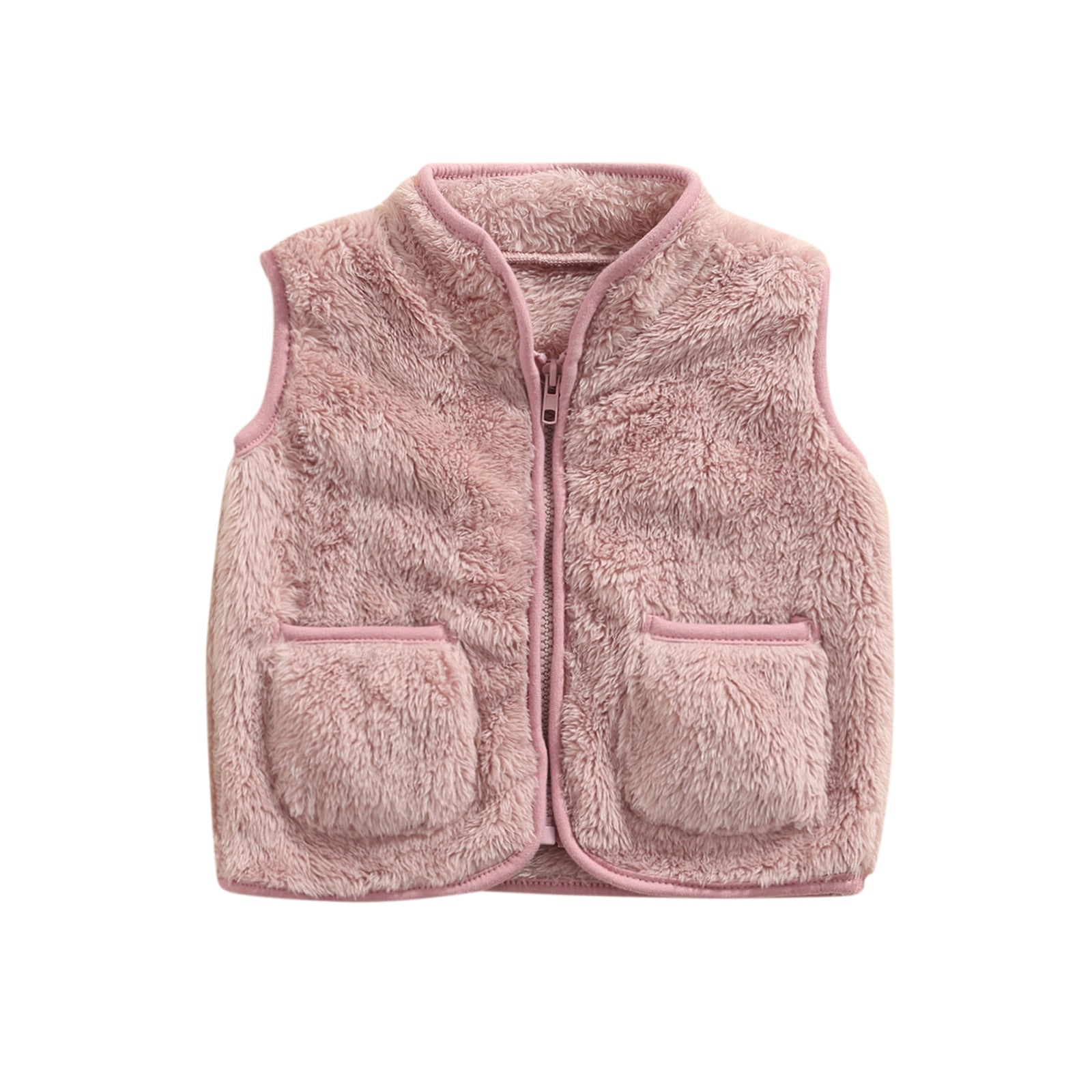 Faux Fur Zippered Vest With Two Pockets