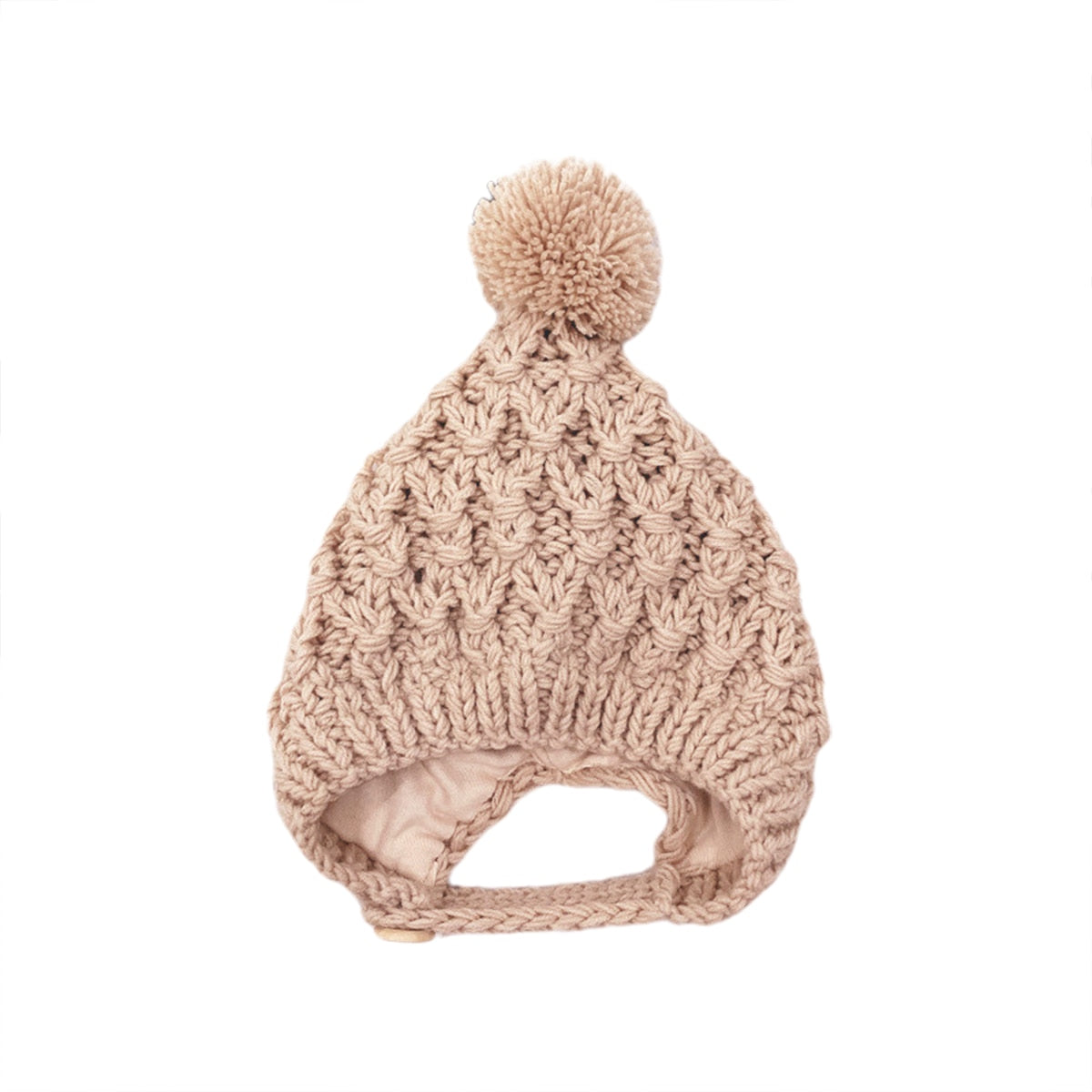 Winter Knitted Pompom Beanie With Strap