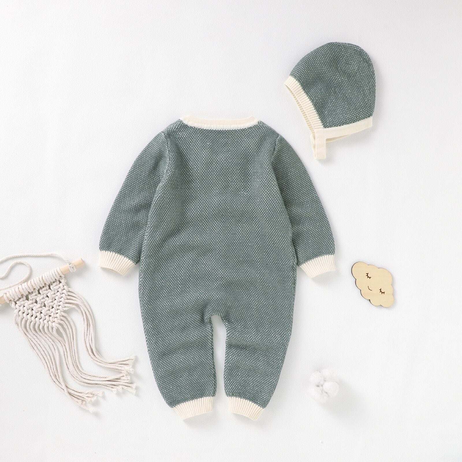 Trendy Soft Baby Jumpsuit With Matching Beanie