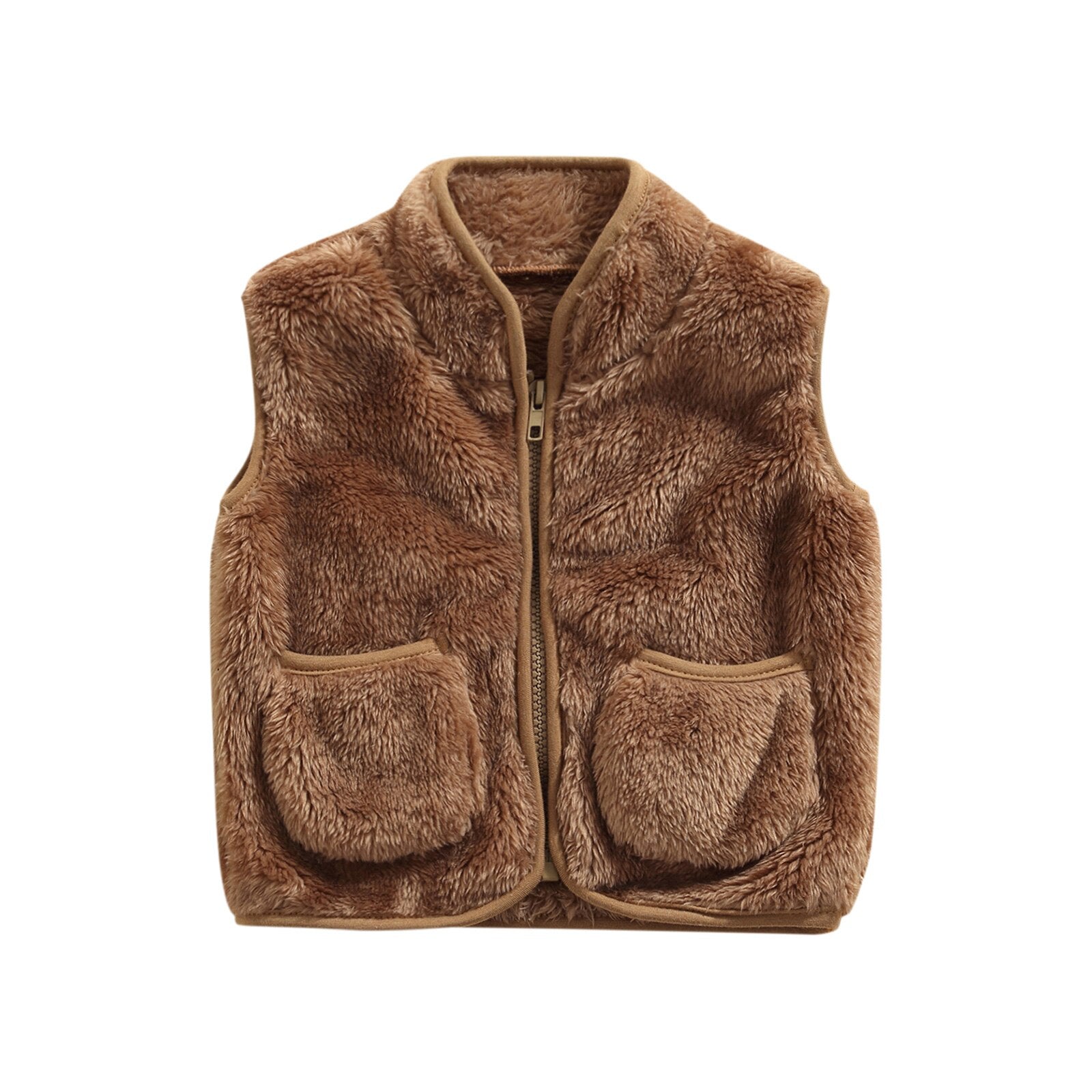 Faux Fur Zippered Vest With Two Pockets