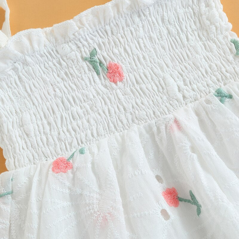 Floral Embroidered Romper With Matching Headband
