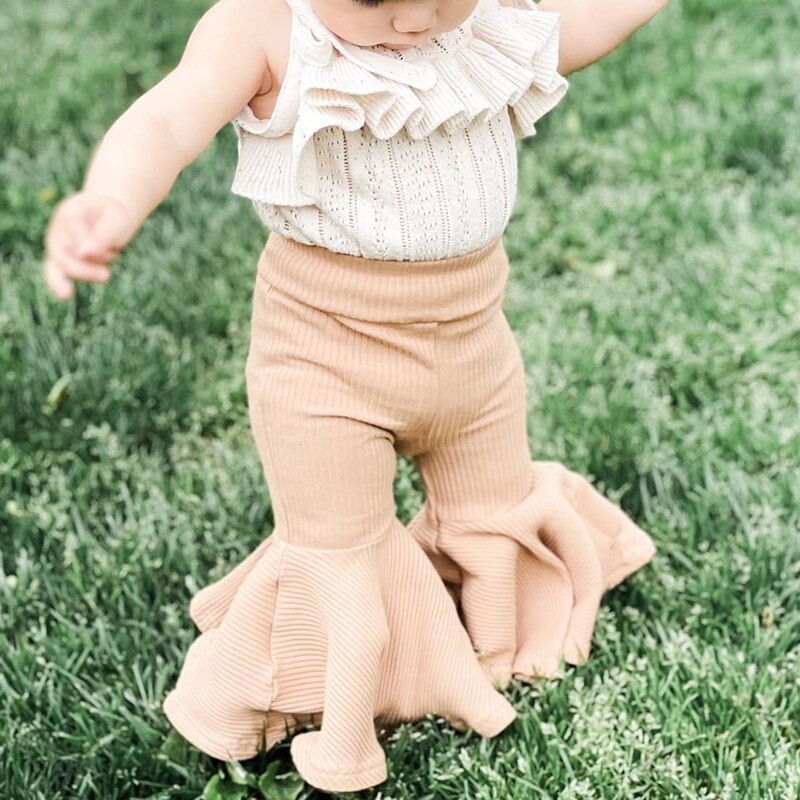 Sleeveless Ruffle Romper with Ribbed Flare Pants