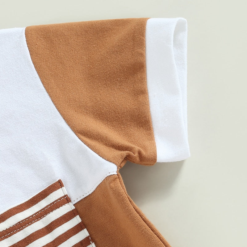 Three-Toned Stripe T-Shirt with Matching Drawstring Shorts
