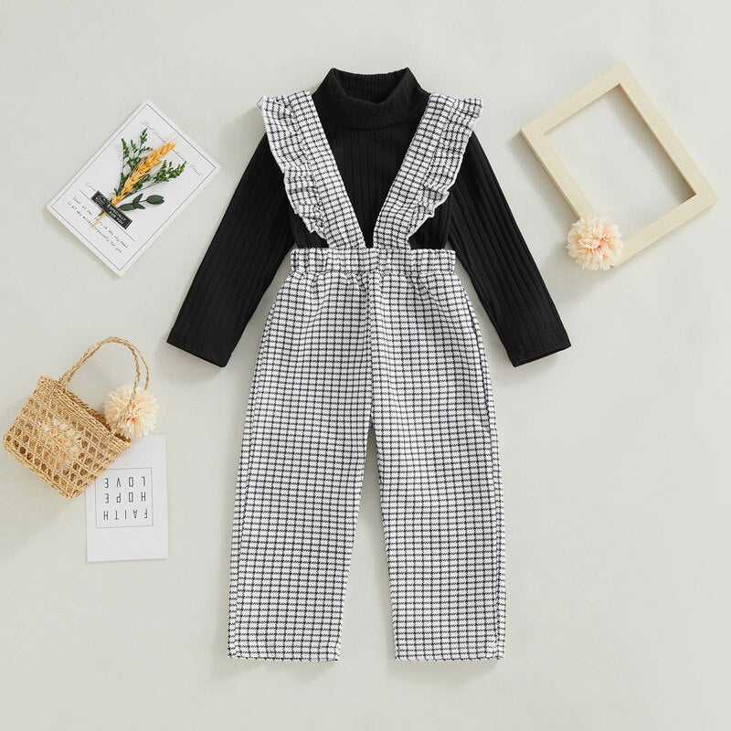 Black and White Trendy Girls Suspender Outfit