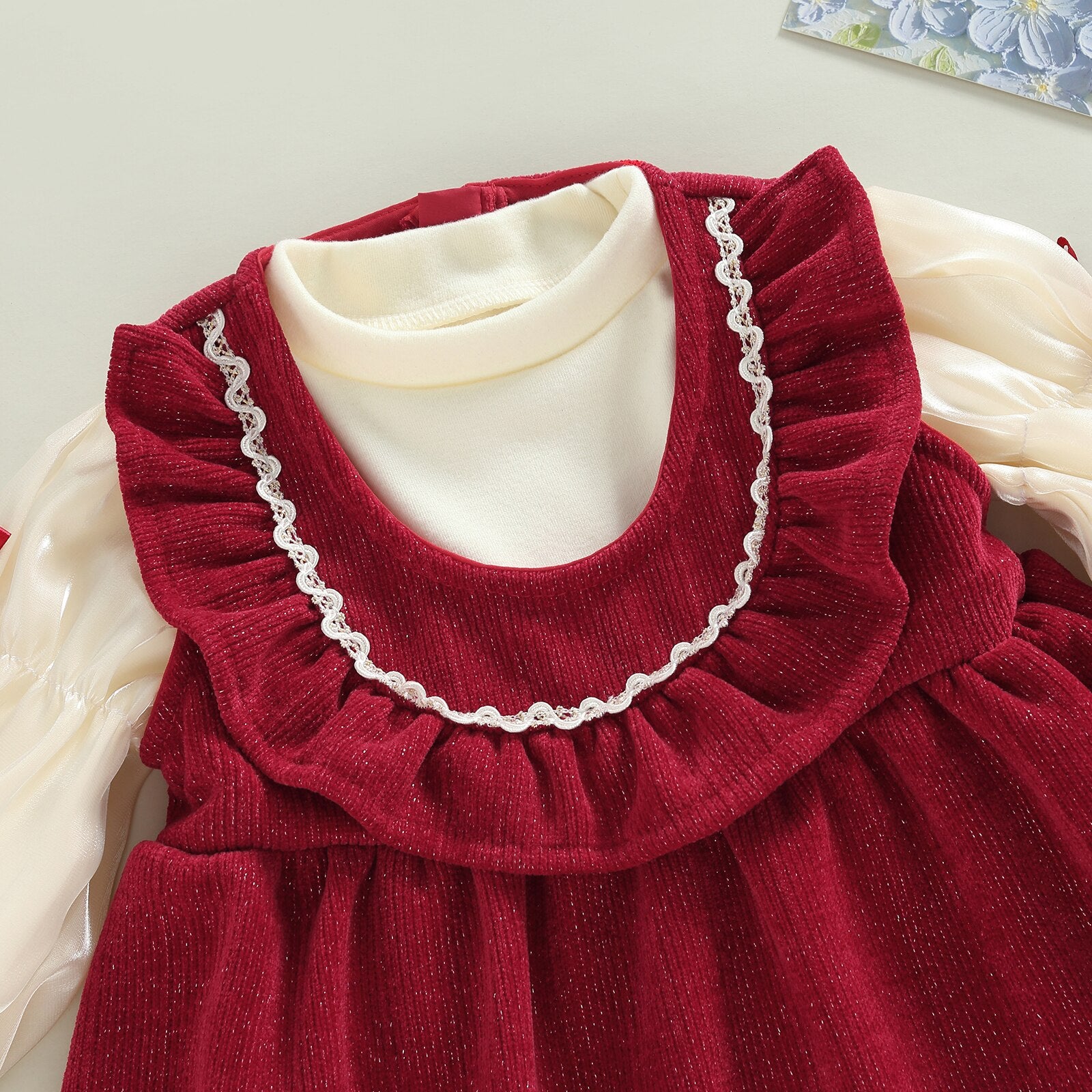 Bow Sleeve Top With Ruffle Collar Baby Dress
