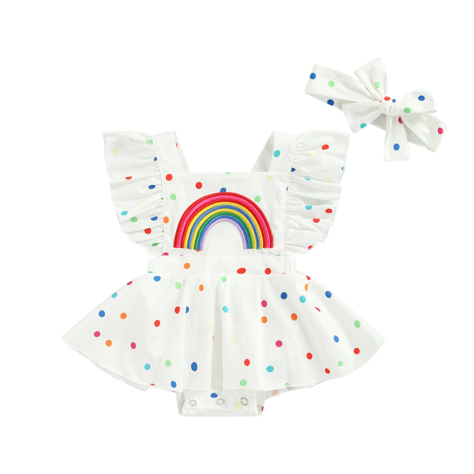 Rainbow Dotted Romper With Matching Headband