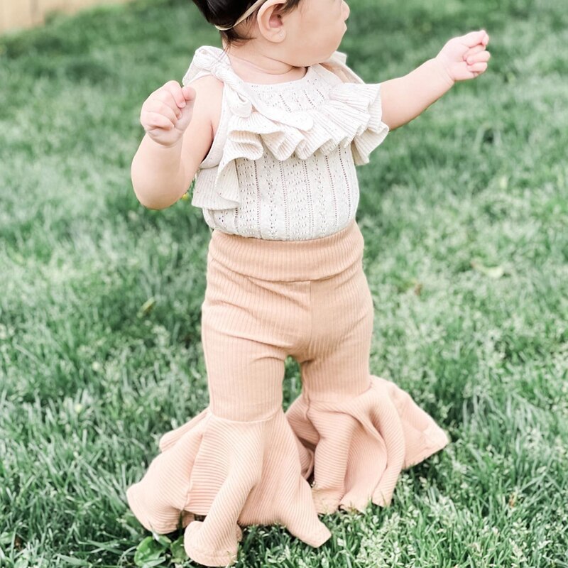 Sleeveless Ruffle Romper with Ribbed Flare Pants