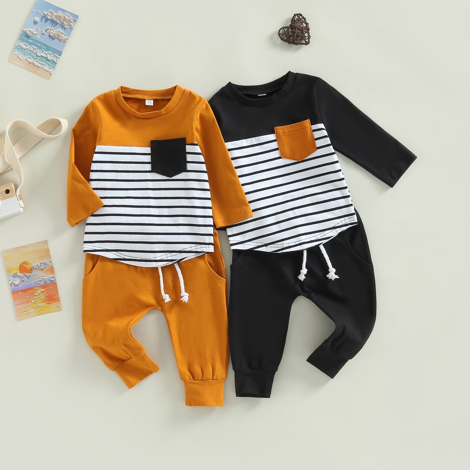 Striped Matching Stretchy Baby Outfit Set