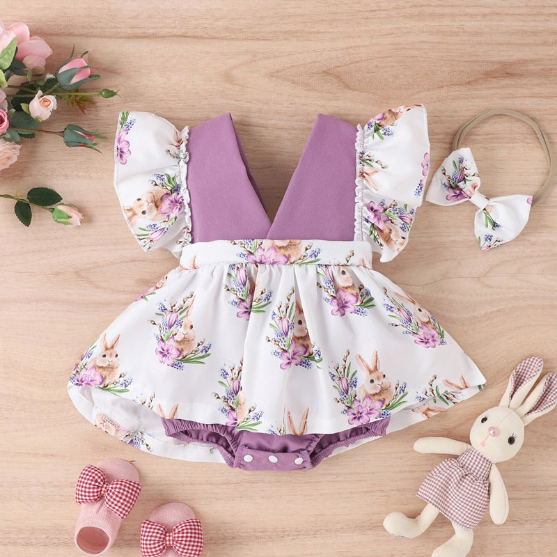 Floral Ruffle Romper with Matching Headband